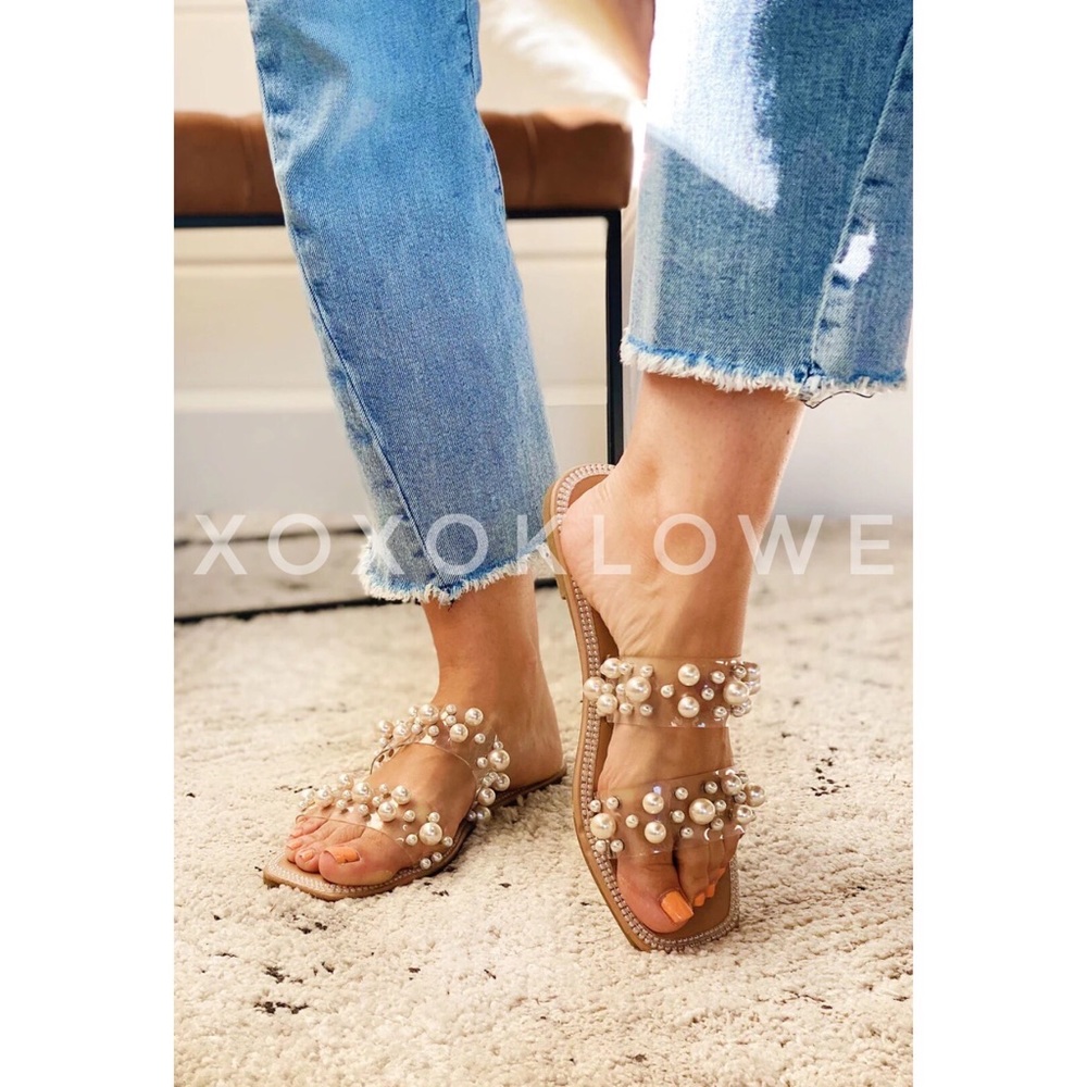 Pearl Embellished 2 Band Slide Sandals - Picture 5 of 8